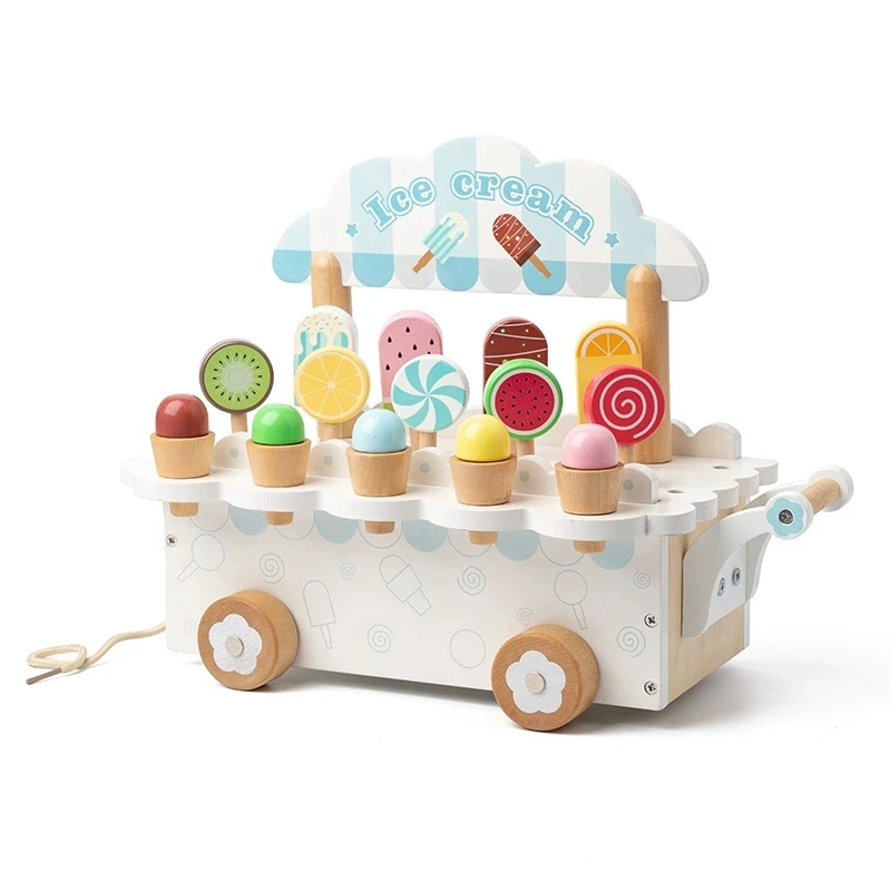 Jouet de crème glacée en bois pour fille, jouets de cuisine, accessoires de cuisine, Simulation de magasin de crème glacée, jouet éducatif Montessori, cadeaux