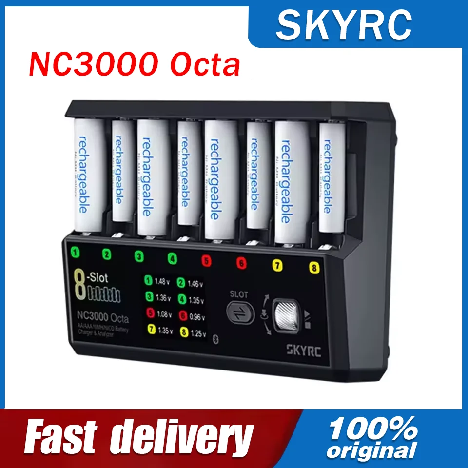 SKYRC NC3000 Octa AA/AAA NiMH/NiCD 8-slot Battery Charger Analyzer 65W PD Supports 7 Working Modes Bluetooth Mobile App Control
