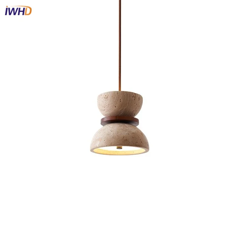 

IWHD Yellow Travertine LED Pendant Lights Fixture Bedroom Study Living Room Home Decor Nordic Modern Hanging Lamp Luminaria