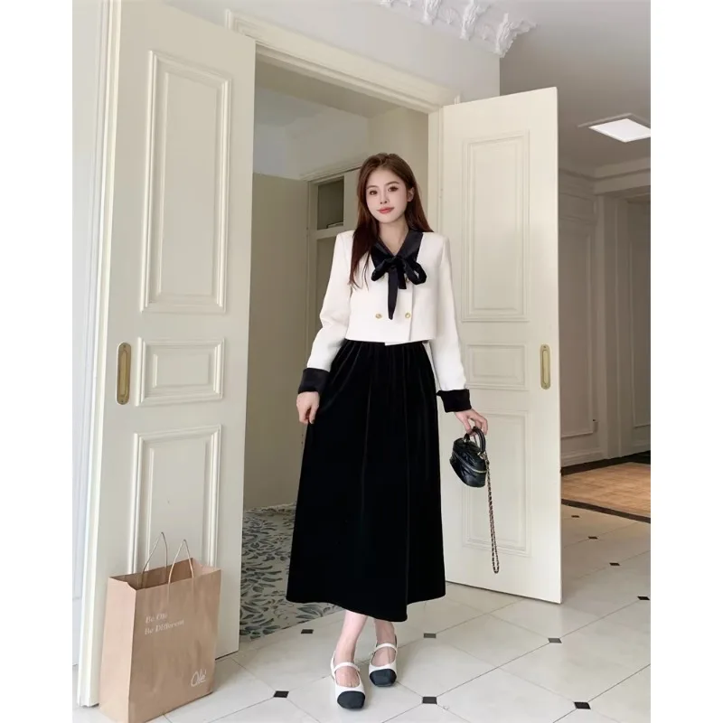 Insozkdg Winter New Elegant 2 Piece Sets Womens Vintage Black Blazer Skirts Suit Femme Outfits Autumn Korean Fashion Y2k Clothes