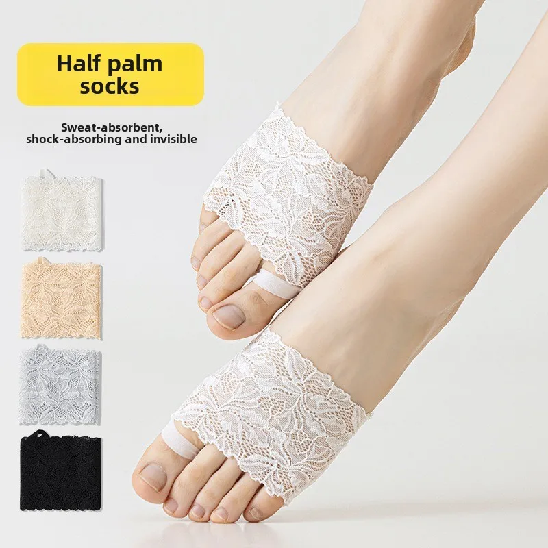 Sommer dünne Spitze unsichtbare Socken Split Toe Vorfuß Socken für Frauen High Heel Hausschuhe Schuhe atmungsaktive Spitzensocken für Halloween – Detail 1