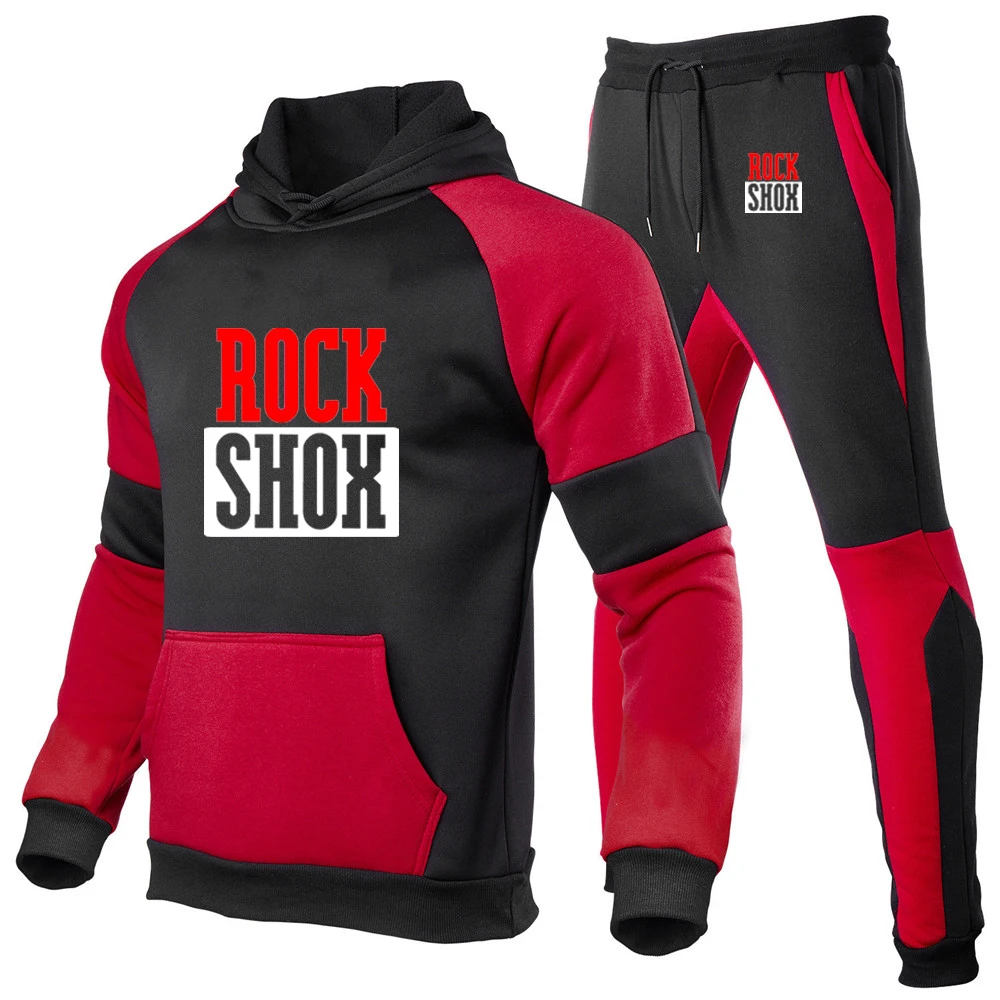 

Rock Shox Shock Suspension Mountain Mtb 2023 Men dichroism Stitching Popular Sportswears hoodie +Casual Pant Two-Pieces Suit