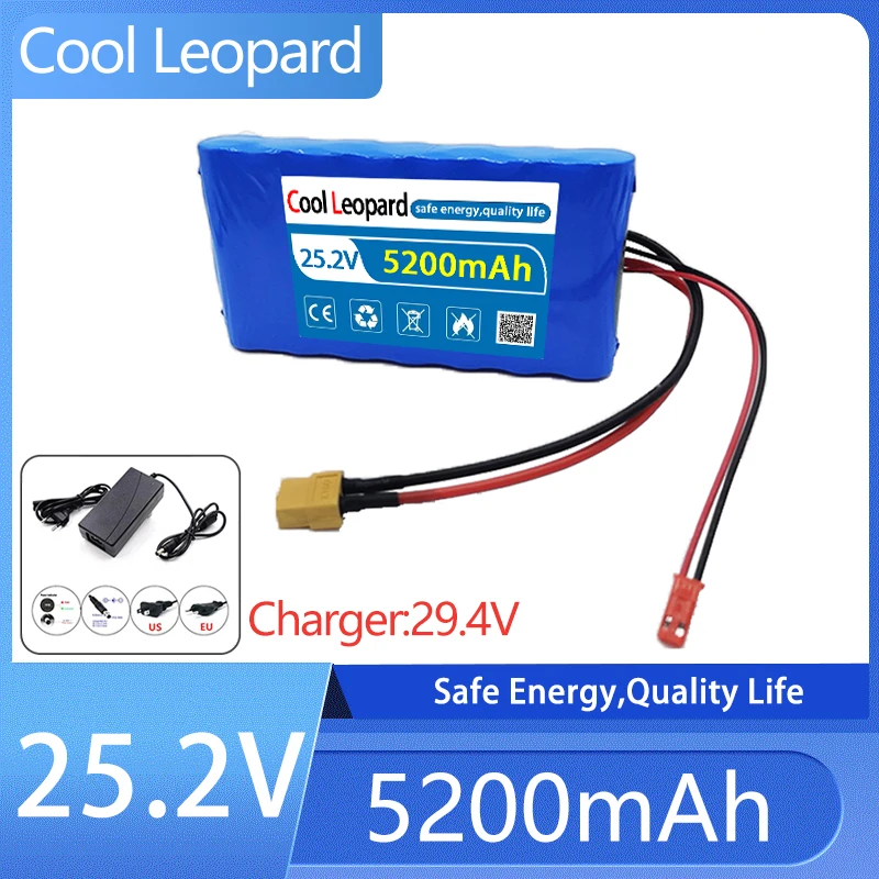 7S1P 18650 25.2V 5200mAh Lithium Ion Battery Pack,Suitable For Electric Scooter Toy Bicycle Battery Built-in BMS +29.4V Charger