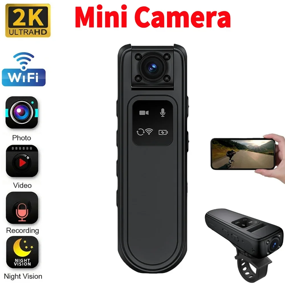 

HD 2K Mini Camera Infrared Night Vision WiFi Motorcycle Bike Car DVR with 180 Rotatable Lens Police Body Cam Miniature Camcorder