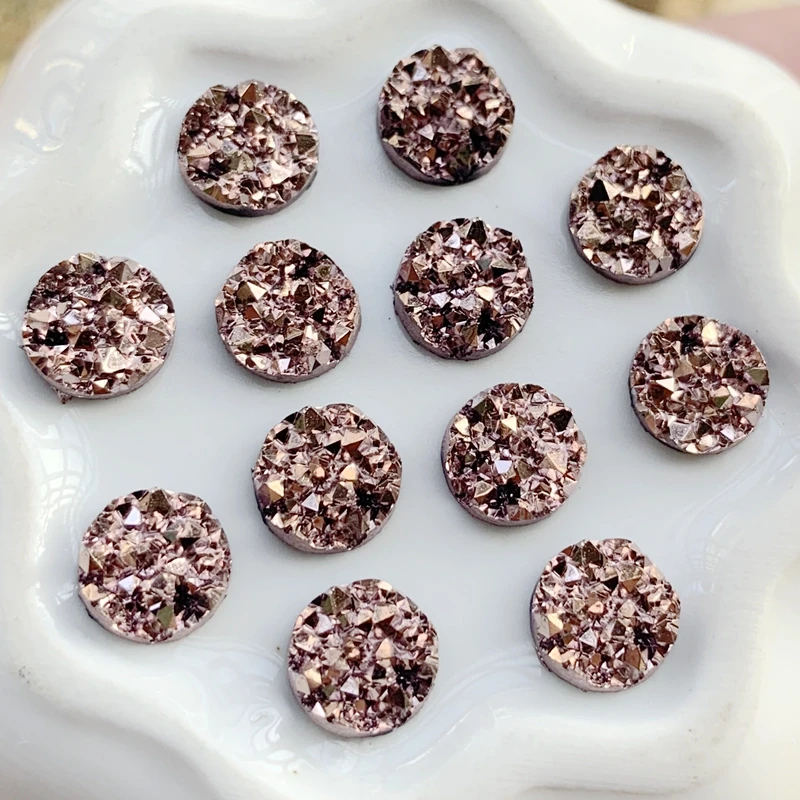 80PCS 10mm Mineral Surface Resin Rhinestone Flatback Glitters AB Cabochon Stone DIY Wedding Decoration Crafts -HB96