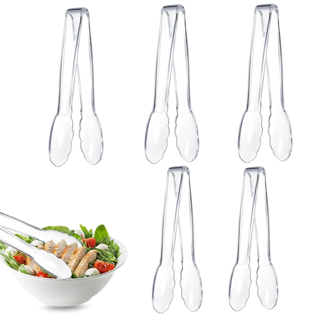 5 Pcs Plastic Tongs for Serving Bulk 9 Inch Plastic Serving Tongs, Disposable Serving Utensils Tongs, Heavy Duty Plastic Salad