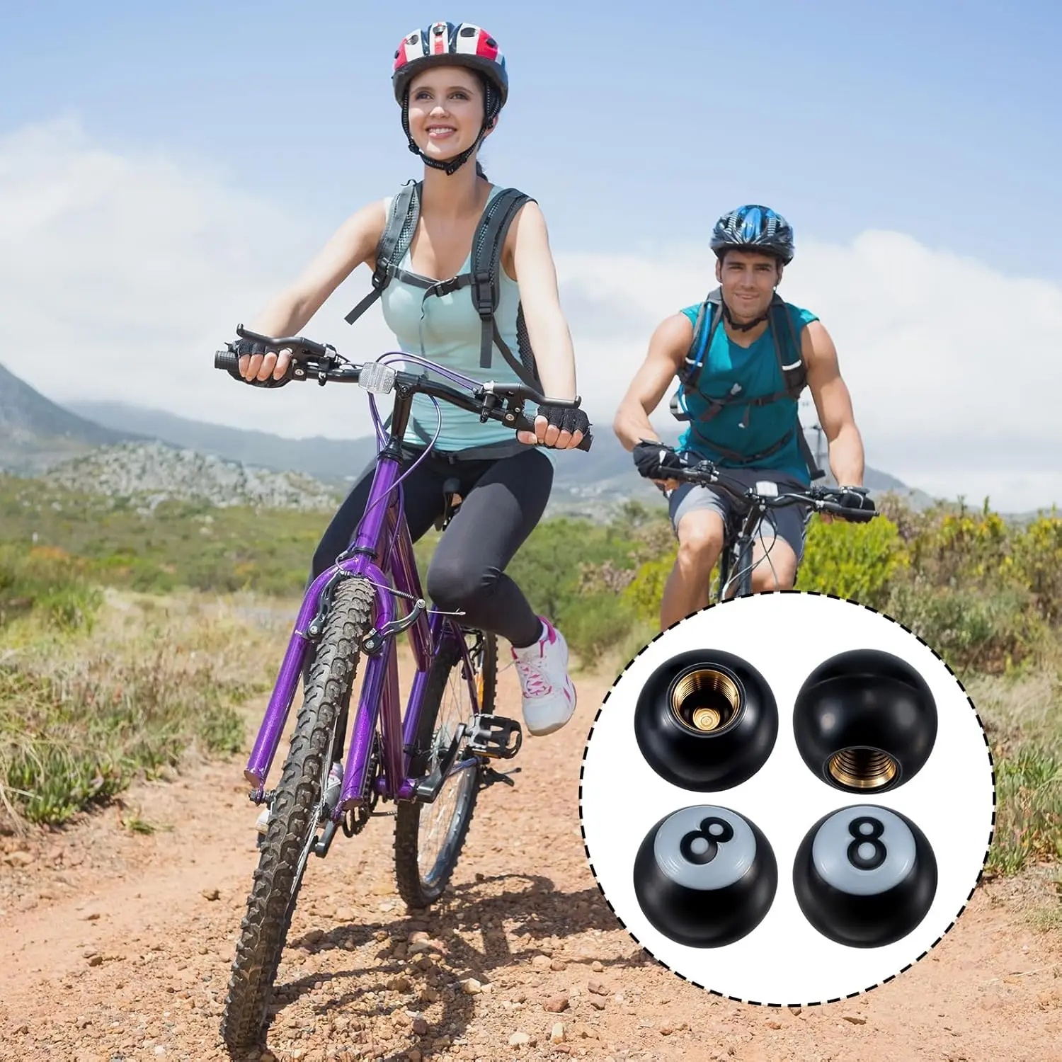 

Set of 4 Tire Wheel Valve Stem Caps Hot Rat Rod ATV Bike Car Truck- 8 ball pool