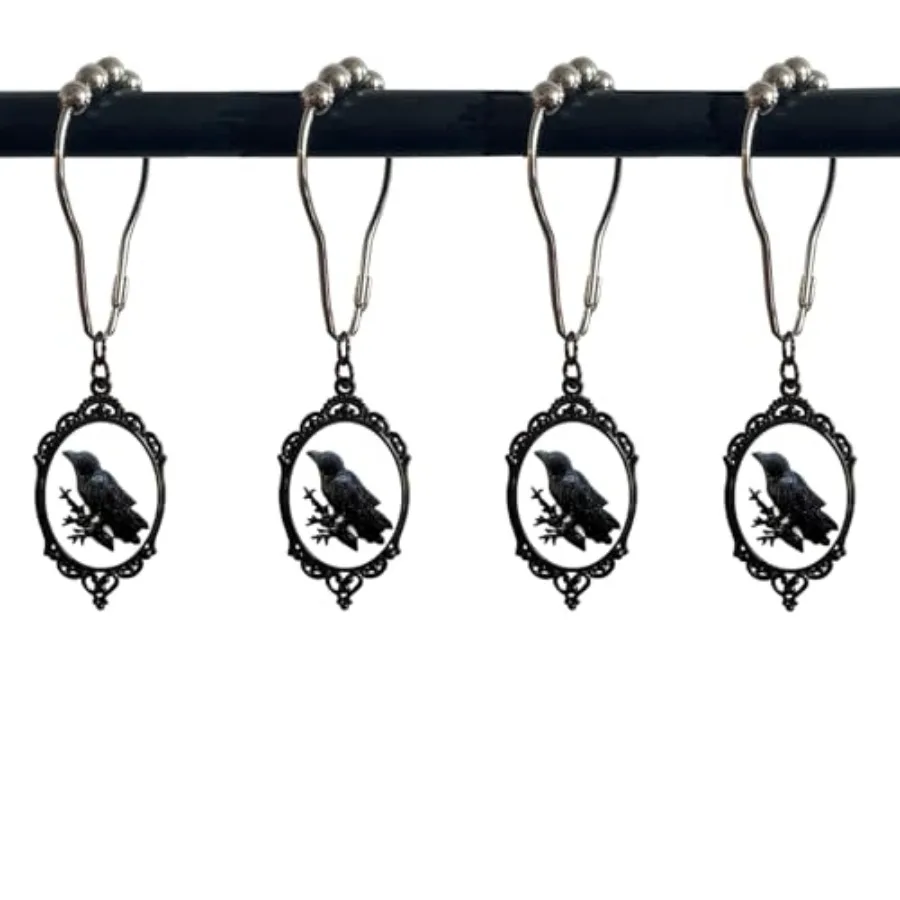 

Черный ворон крючки для занавески для душа 12 шт Хэллоуин жуткий ворона Rtproof металлические кольца для занавески для душа готический ретро птица домашняя ванная комната