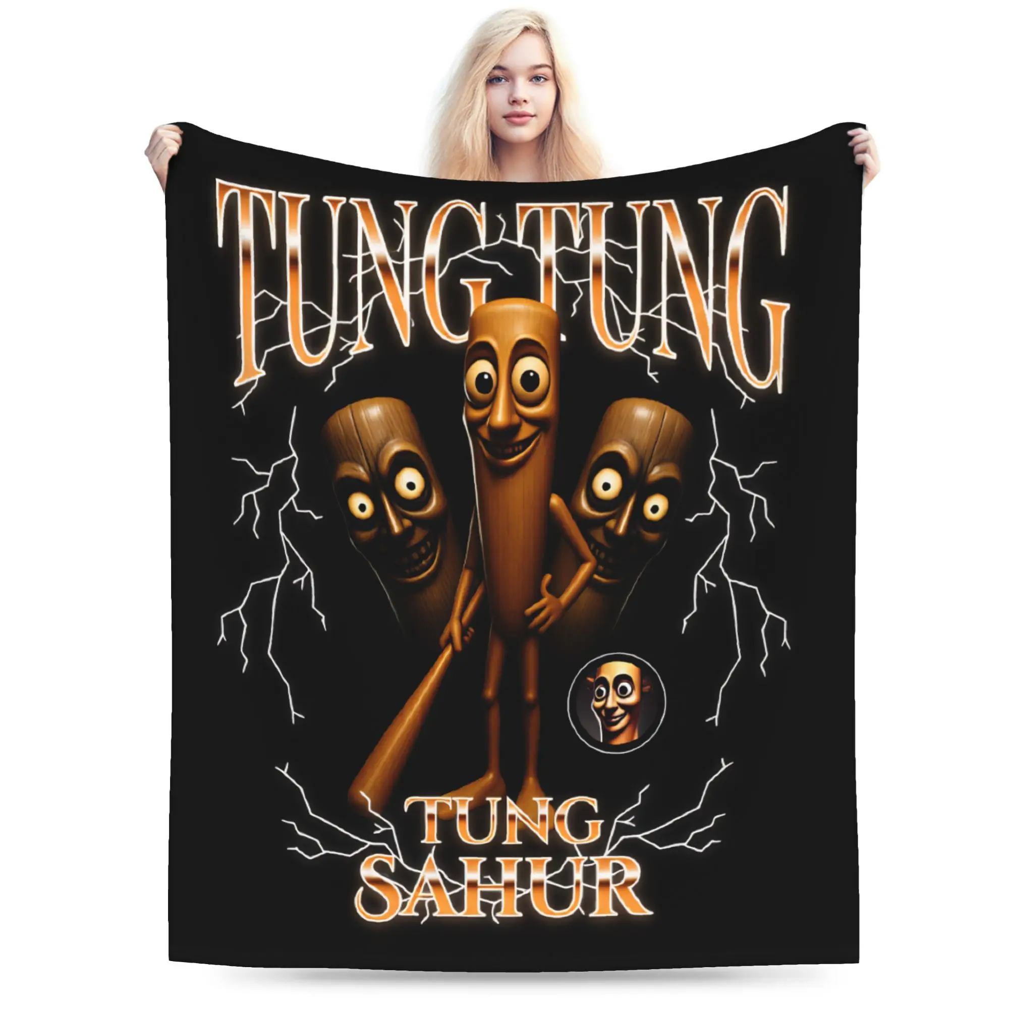 Warm Blanket Travel Office Tung Tung Sahur Lightning Thunder Throw Blanket Trend  Bedspread For Home Decor