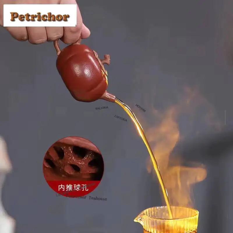 Yixing Purple Clay Teapots Handmade Two Types Of Persimmon Pot Raw Ore Section Mud Starch Kettle With Strainer Zisha Teaset Gift