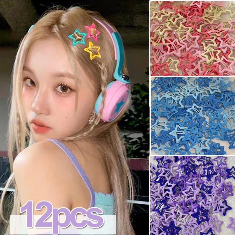 

3/12pcs Colorful Star BB Hairclip Y2K Girls Star Barrettes Metal Snap Clips Hairpins Women Headdress Hair Jewelry Accessories