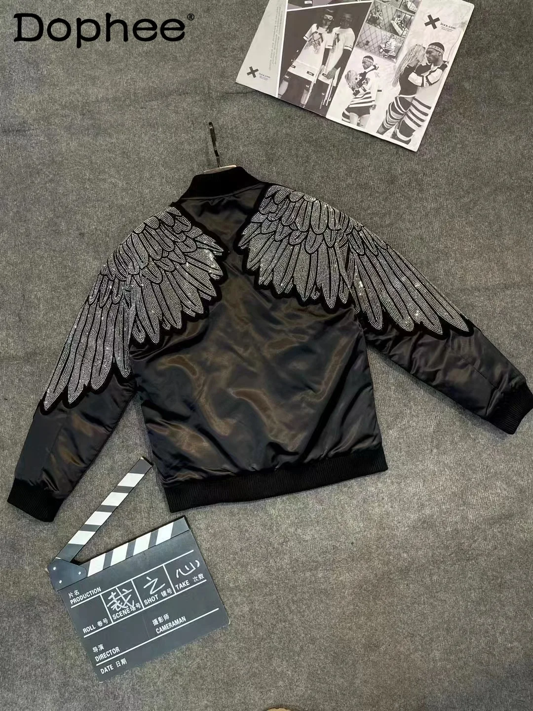 

Autumn Versatile Black Trendy Baseball Jacket Light Luxury Heavy Craft Rhinestone Trendy Fashion Loose Casual Jacket for Men