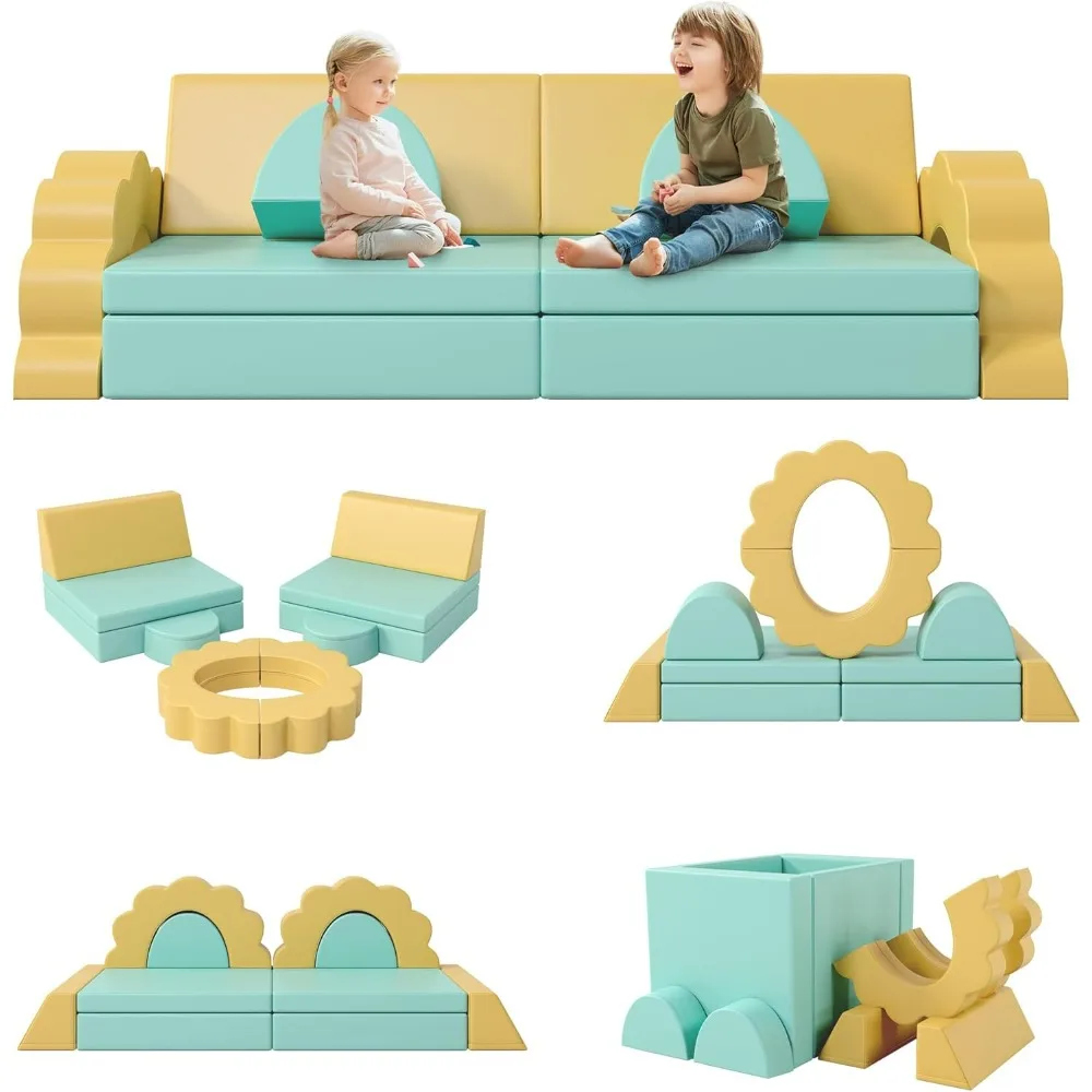 

10pcs Modular Kids Play Couch: Climbing Play Set for Playroom Bedroom, Toddler Climbing Toys Convertible Sofa Foam Couch