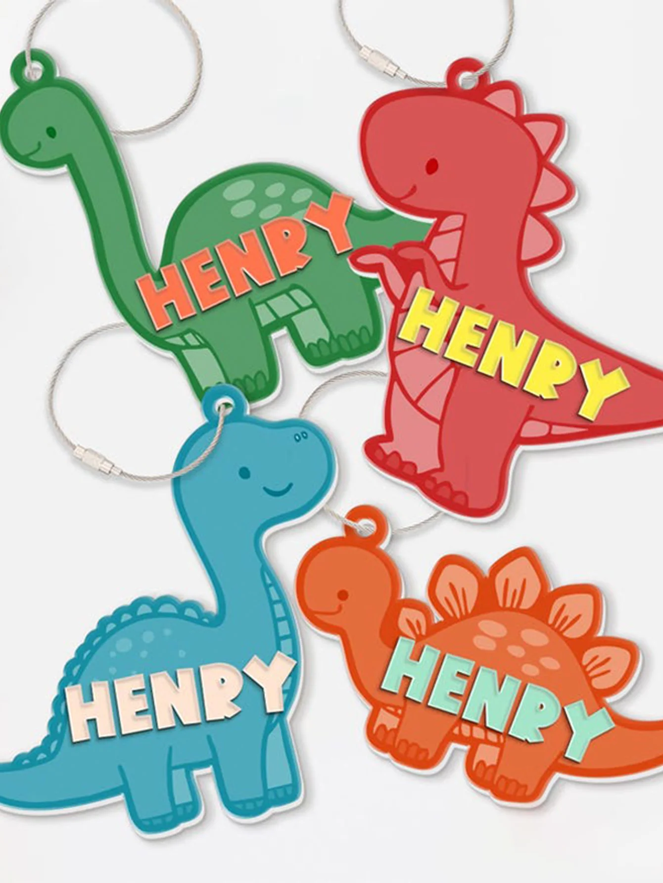 Customized text cartoon dinosaur name keychain, dinosaur backpack name tag, acrylic schoolbag name tag,