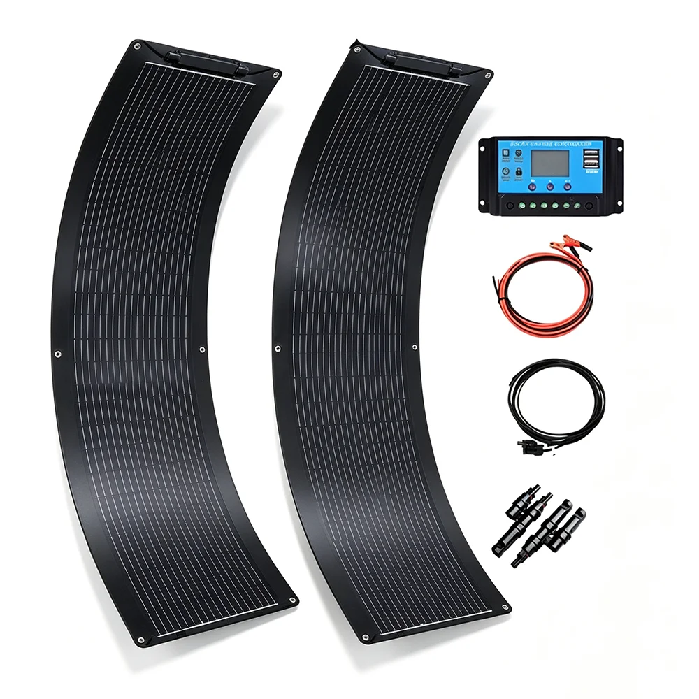 Kit Pannello Solare Flessibile 100W 160W 180W 200W 210W 240W 300W 400W 12V Caricatore Off-Grid per Camper Barca Auto Casa Batteria LiFePO4 AGM Gel