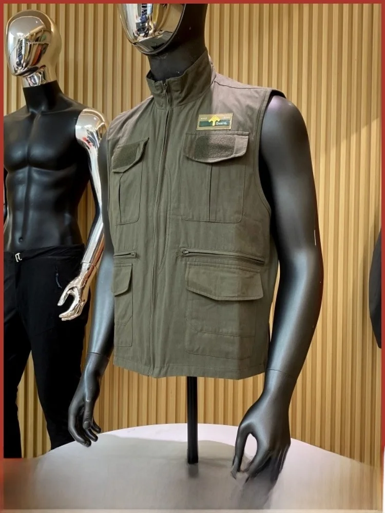 

Cotton Workwear Sle Vest Men's Outdoor Casual Autumn New Faion Multi-ket Design Youth Trend Stand Fit Zipper Closure
