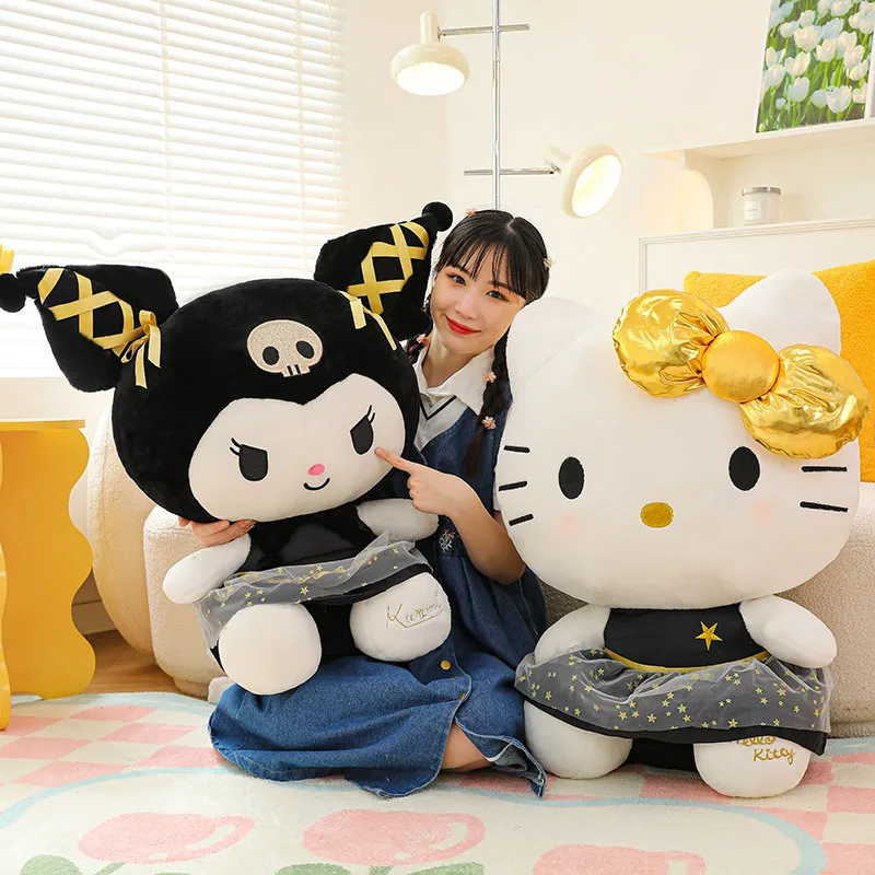 Plushie White Dog Plush Black Gold Kuromi Toy Girl Doll Large Pillow Cinnamoroll Easter Kid Cute Black Gold Kt Cat Doll gifts