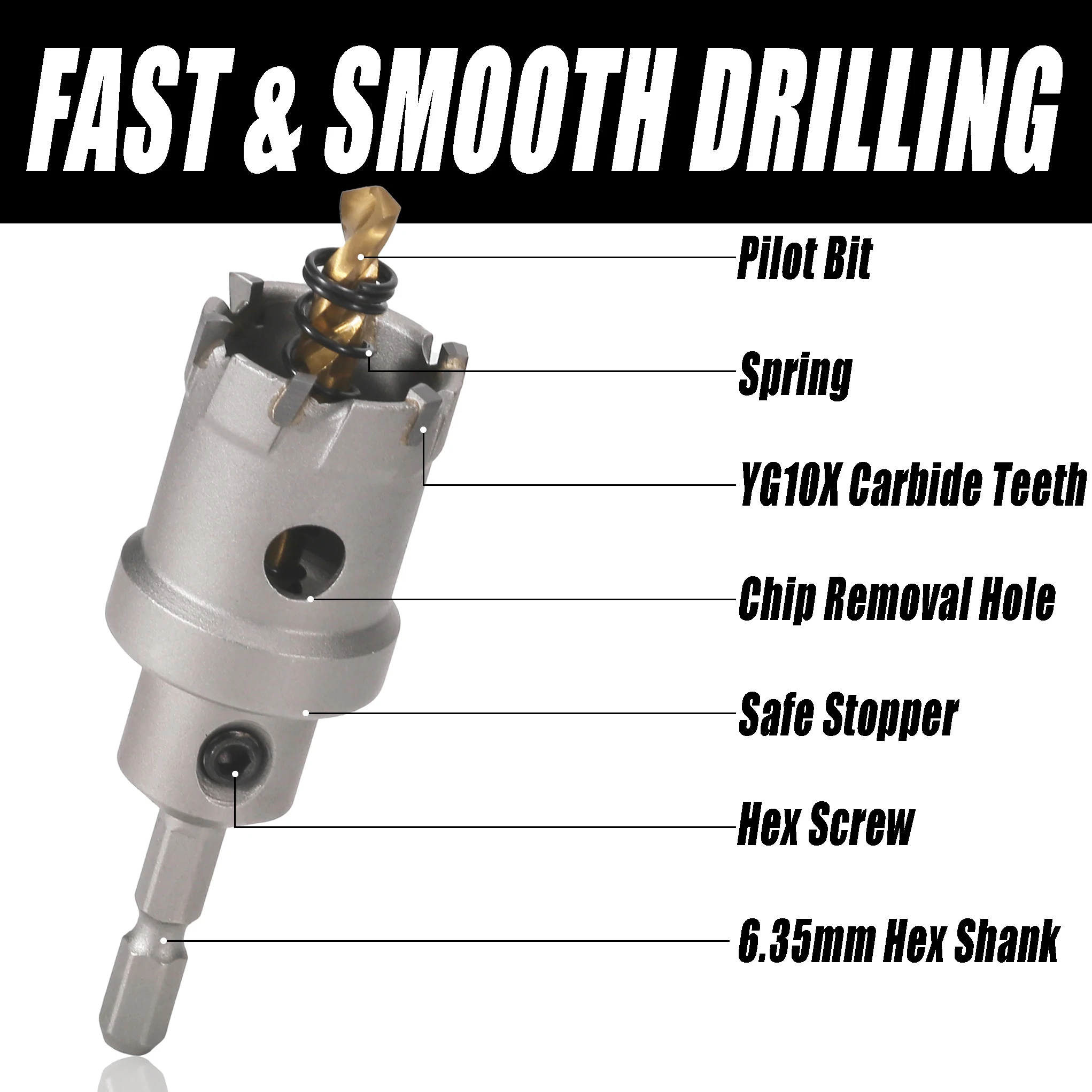 Imagem -04 - Vearter-carbide Hole Saw Grupo Kit Broca Hex Haste Liga de Alumínio Aço Inoxidável Iron Metal 21 mm 27 mm 33 mm 635 mm Pcs