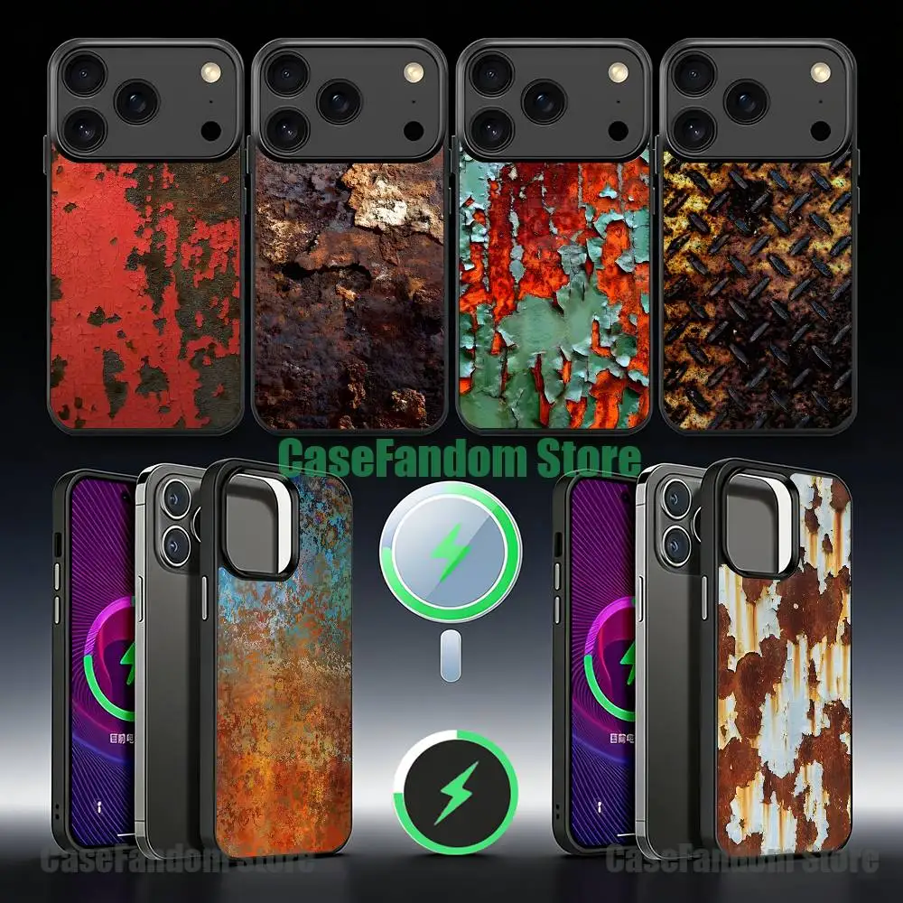 

Retro I-Industrial R-Rusty For iPhone 17,16,15,14,13,12,11,Pro,Max,Plus,Mini,SE4,E Black Phone Case Magnetic Wireless Charging