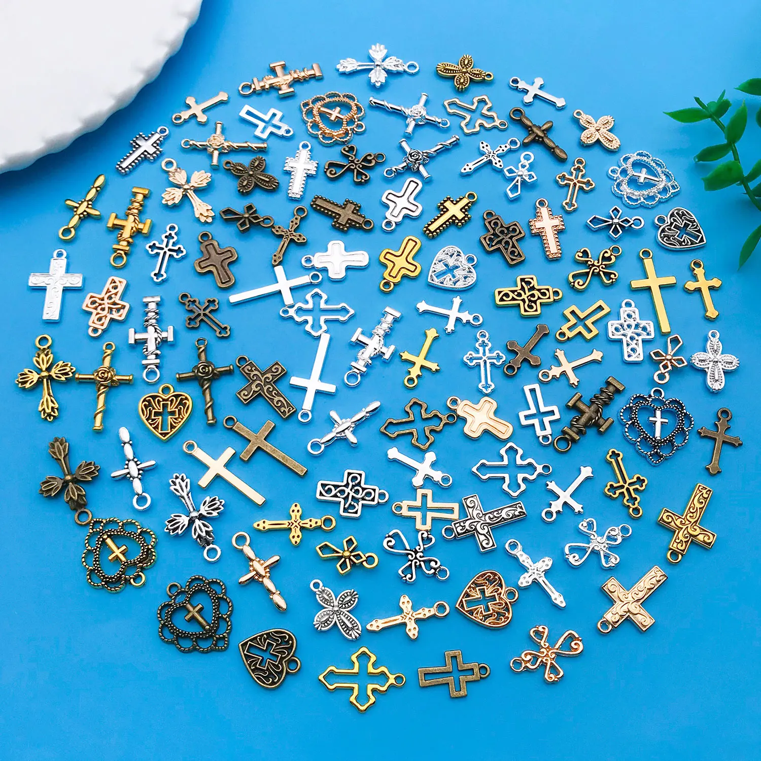 20/100 pieces mixed zinc alloy cross set series, fashionable jewelry necklace making DIY craft Halloween Christmas accessories