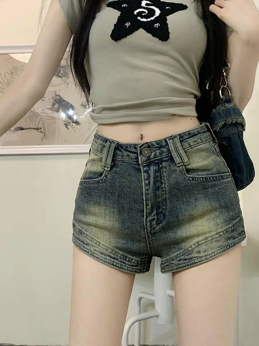 Hohe Taille Stretchy Slim Fit Denim Orts Frauen Sommer Outdoor Tragen Vintage Unterwäsche Enge Gerade Rohr Hot Pants