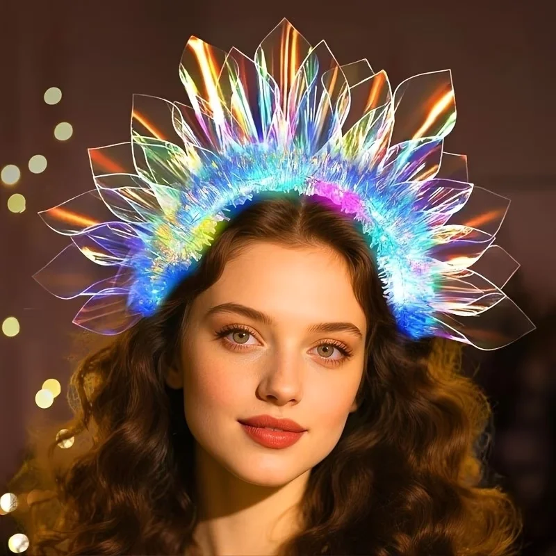 LED-beleuchteter Blumenkronen-Kopfschmuck für Damen – für normale Haartypen, für Hochzeiten, Partys, Halloween-Kostüme, Weihnachten