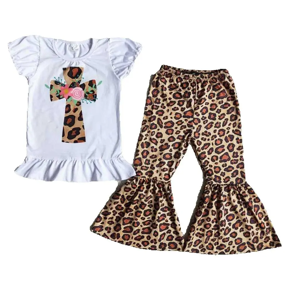 

A8-15 girl cross leopard easter short sleeve fall spring set