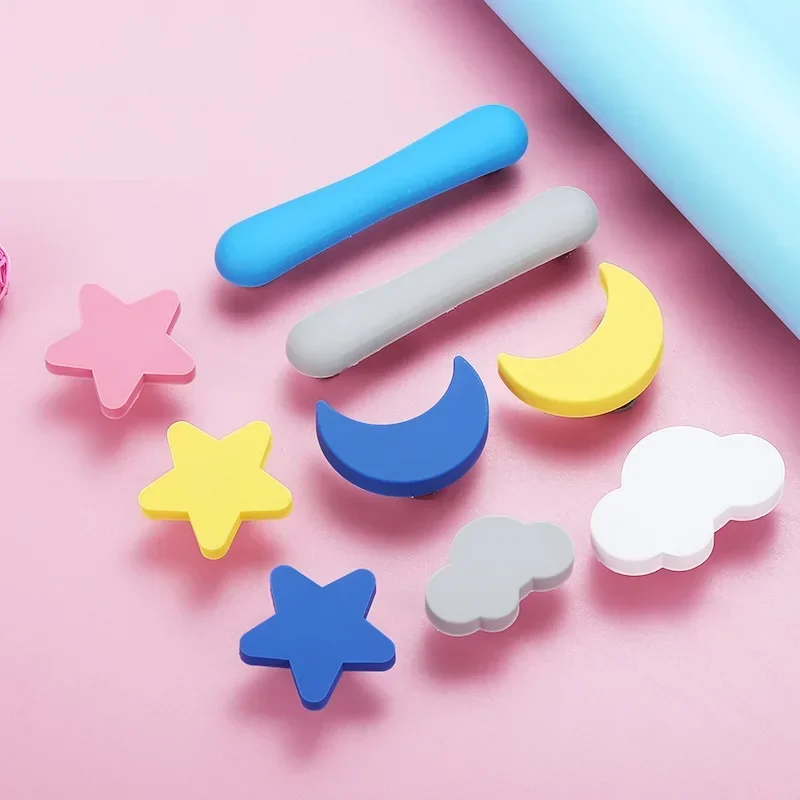 PQB Children Rubber Door Handles Cute Pink Heart Star Moon Cloud Kitchen Cabinet Knobs and Handles Furniture Handle Drawer Pulls