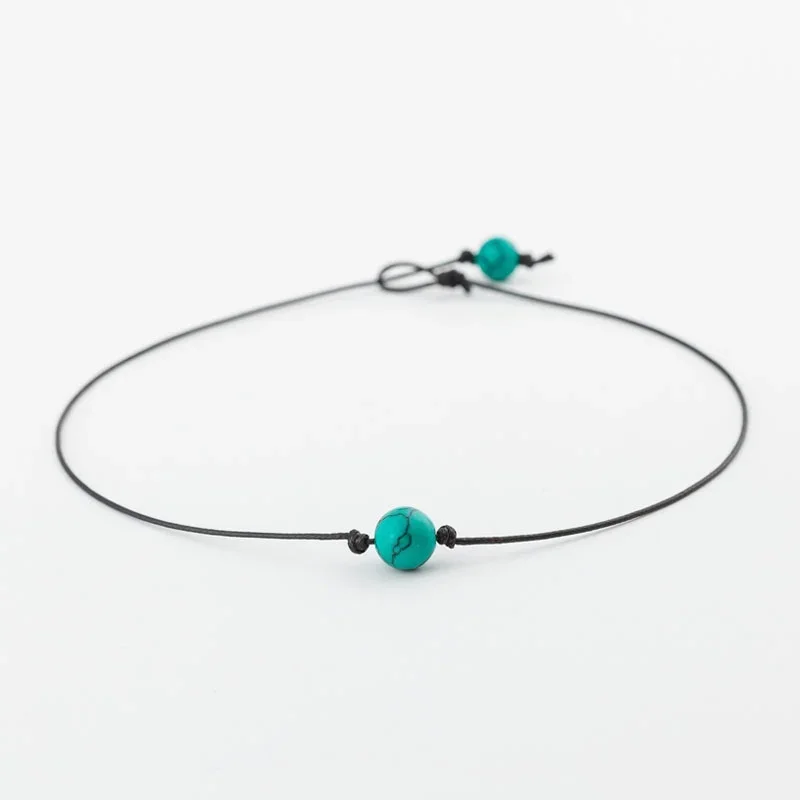 Fashion Green Blue Turquoises Pearl Charms Choker Necklace On Leather Cord For Women Handmade  Jewelry Gifts