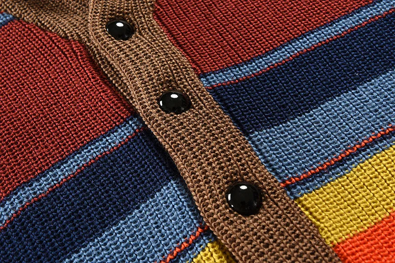 Herren Schalkragen Strickjacke Herbst Winter Farbblock Gestreifter Pullover Vintage Knopfleiste Lässige Lose Oberbekleidung Für M – Detail 5