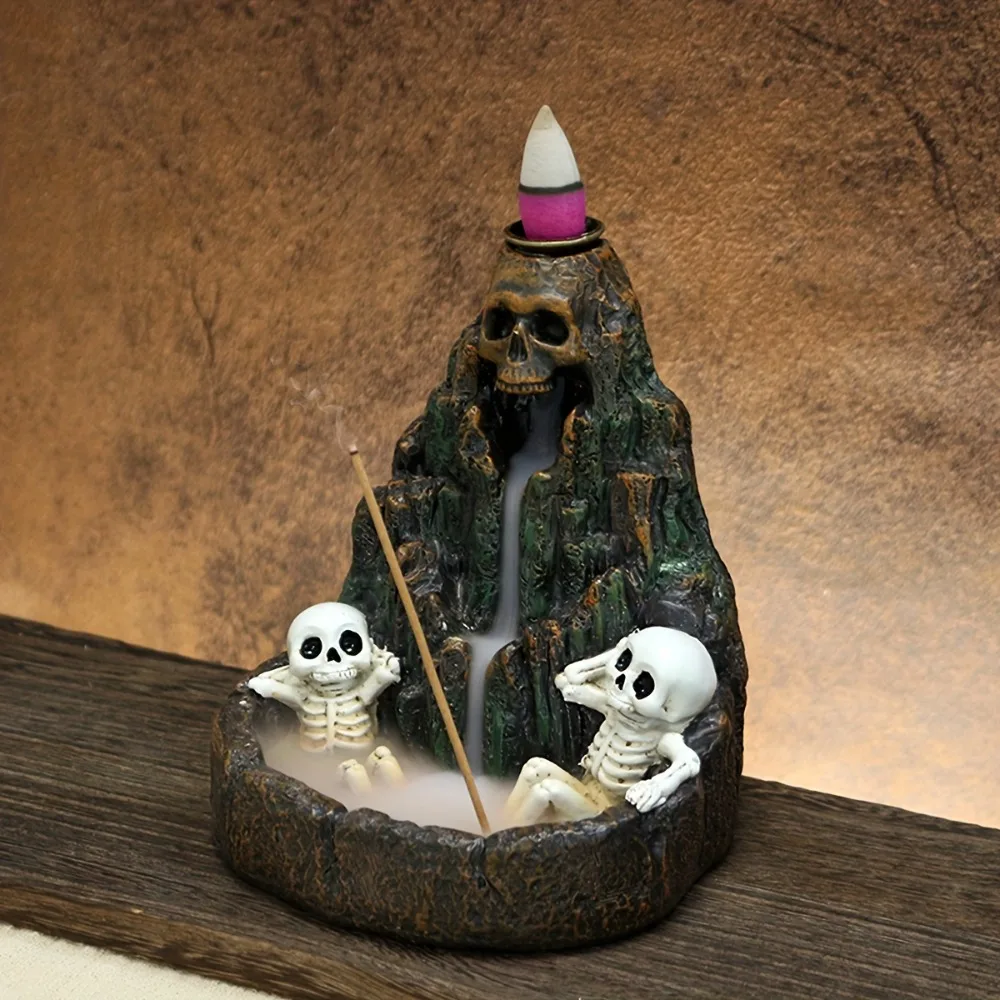 Halloween Backflow Incense Burner Skull Decor Incense Stick Holder Reverse Flow Censer Incense Waterfall Burner Cones Gift