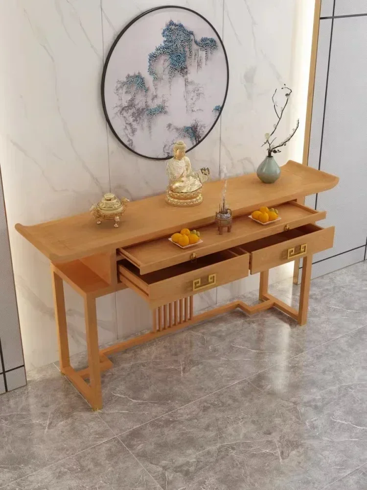 Solid Wood Altar Modern Minimalist Antique God of Wealth Buddha Niche Table Middle Hall Worship
