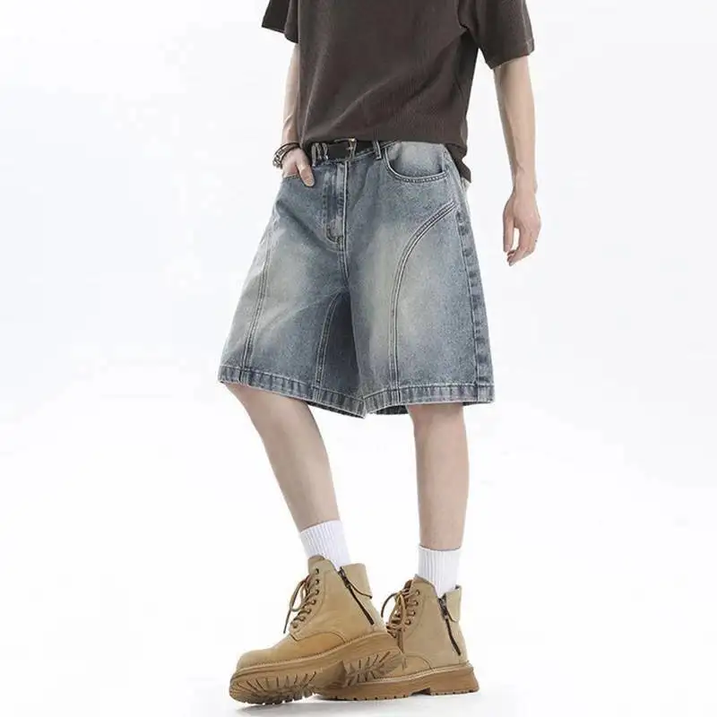 LUZHEN Five-pointed 2026 Washed Summer Vintage Fashion Straight Stripe Outline Jeans Men's High Quality Baggy Denim Pants JY8035