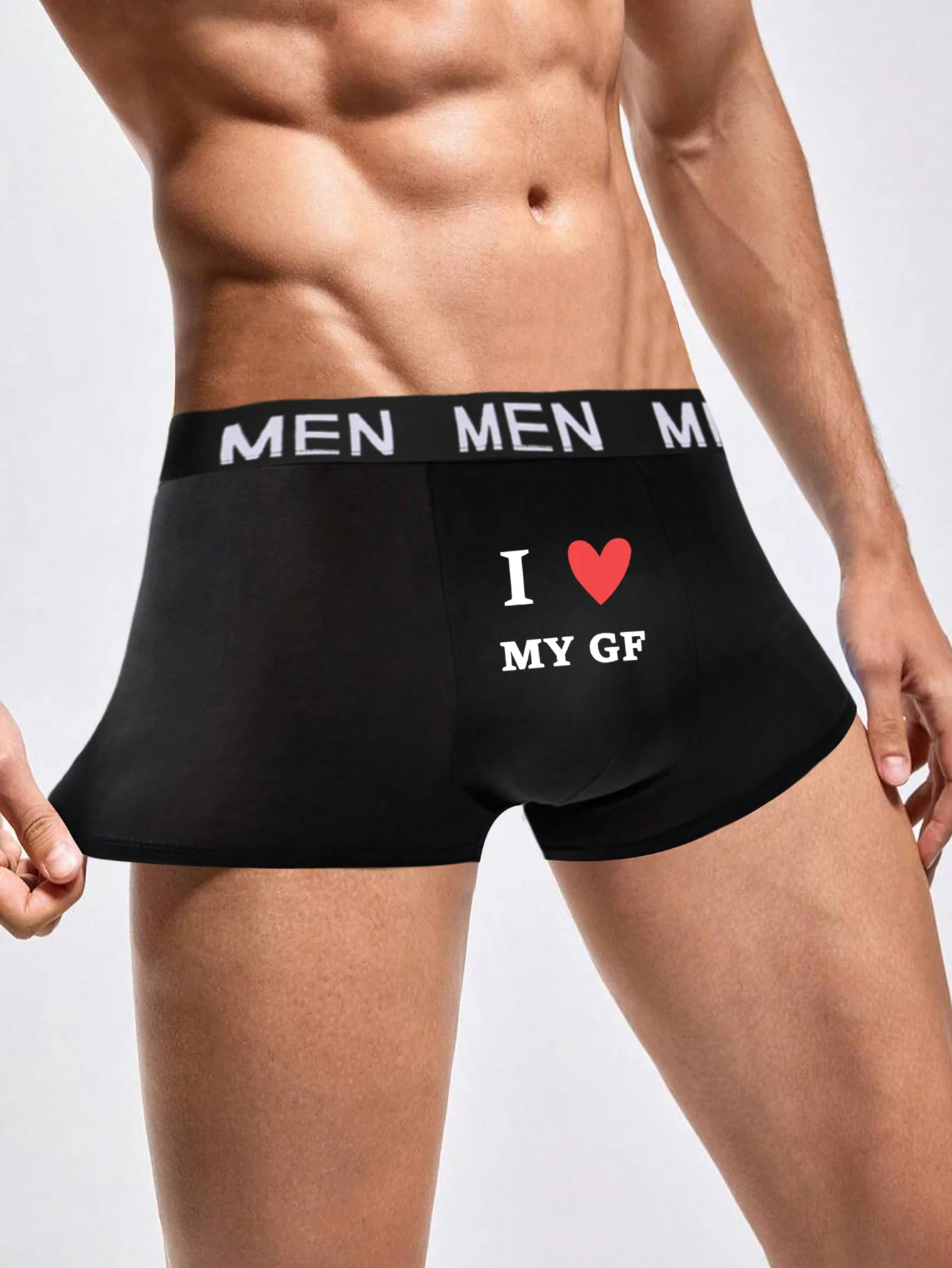 Men Boxer Briefs with I Love My GF Prints Trunks Funny Letter Boxer Short for Man Set Breathable No Fly Underwear