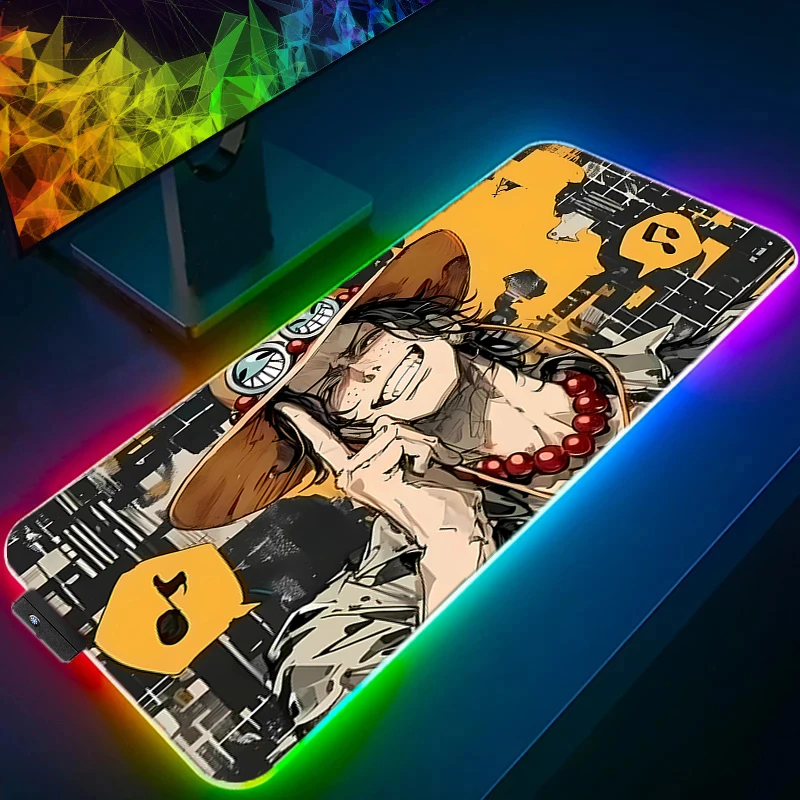 

RGB LED Mouse Pad Laptop Keyboard Pad Non-Slip Anime One Piece Portgas·D· Ace Tablet Pad PC Accessories Mousepad Gaming Desk Mat