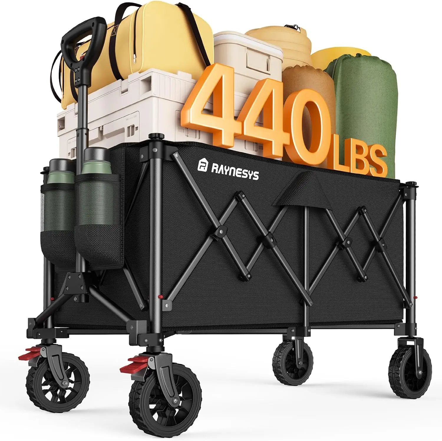 200L Wagons Carts Foldable with Wheels and Brakes for Camping Grocery | 440lbs Capacity Collapsible Foldable Wagon