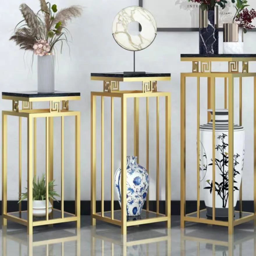 New Chinese style living room rock slab flower stand storage balcony flower pot stand entrance table modern simplicity