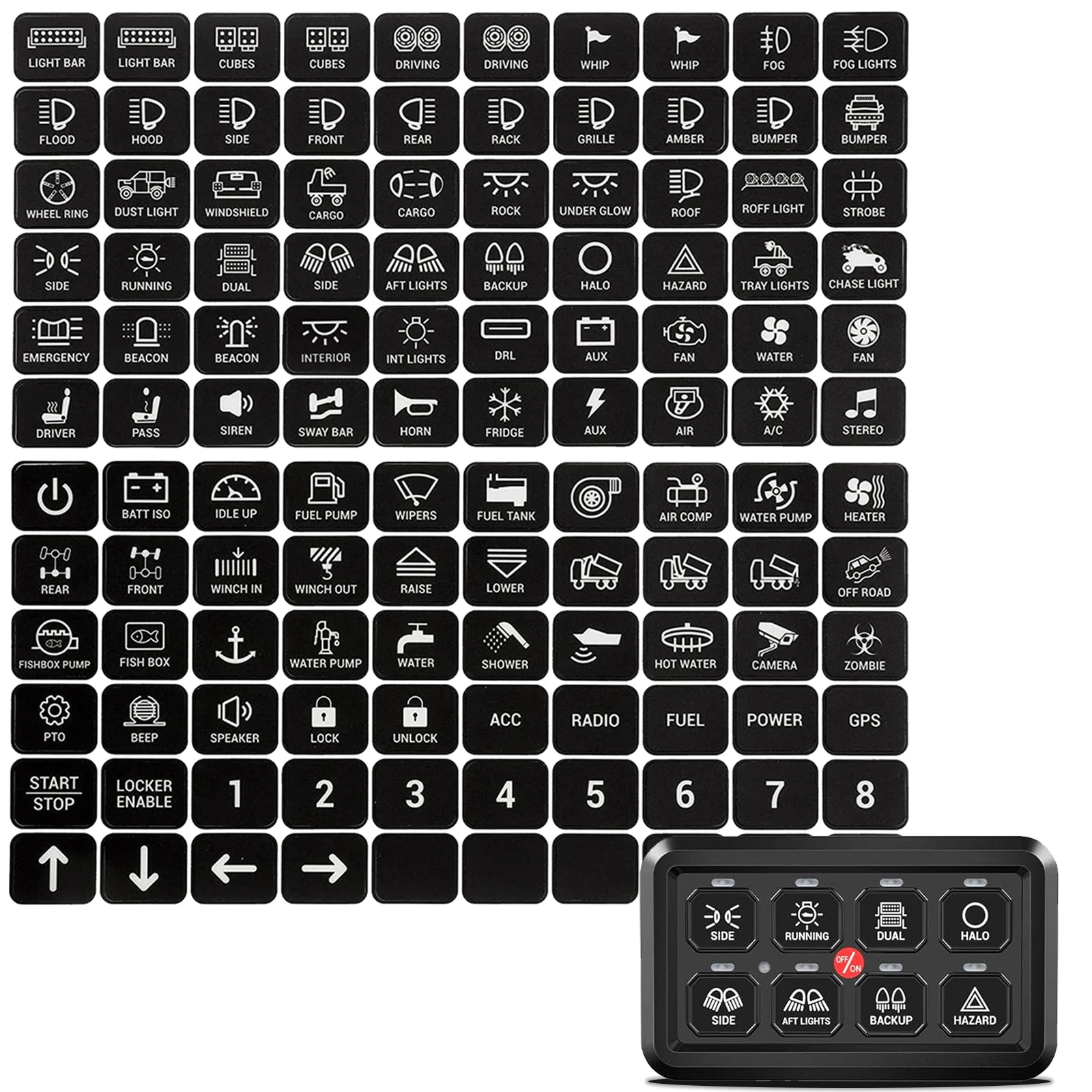 Wodoodporny panel dotykowy LED Przełącznik Naklejki Etykiety 15mm x 18mm Marine Boat Truck Naklejki Dekoracja Akcesoria do paneli samochodowych