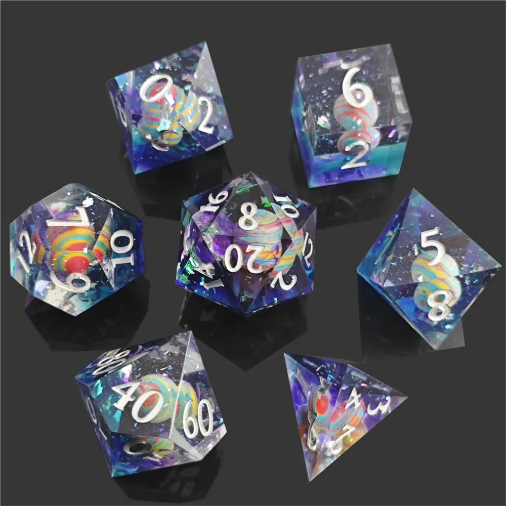 DnD transparent polyhedron dice, planet dice, suitable for DND Kesululun and Dungeon running group board games