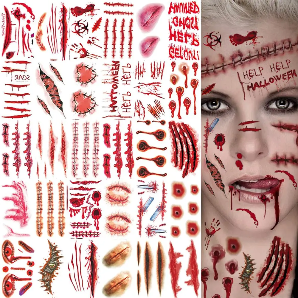 

30Pcs/Set Halloween Scar Temporary Tattoos Realistic Fake Scars Bloody Wound Stitch Stickers Kids Women Men Boys Girls
