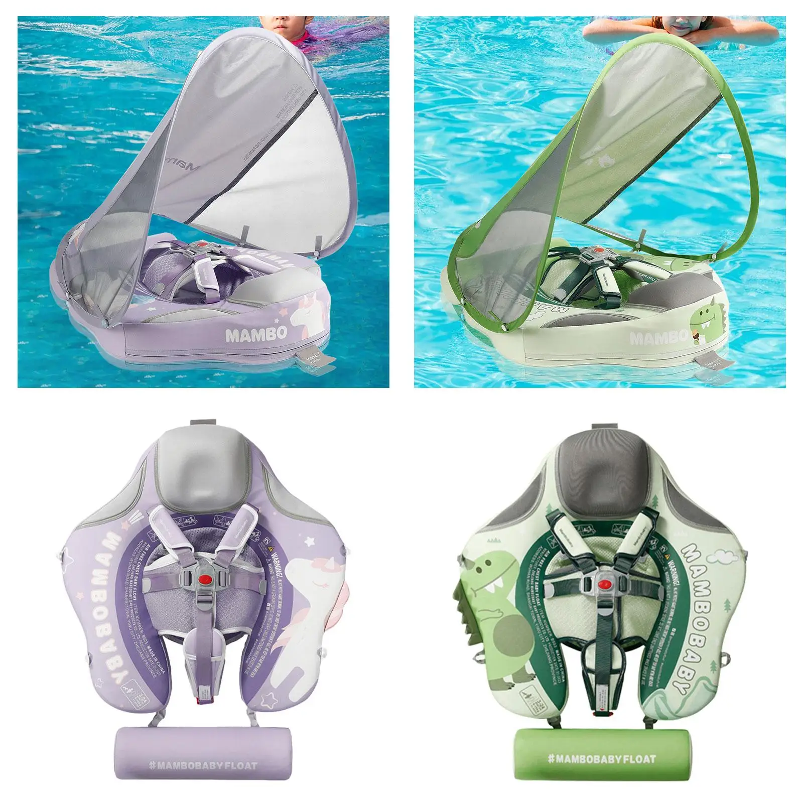 Baby Swim Float com dossel, Brinquedos de piscina para bebês não infláveis, Capa impermeável para meninos e meninas, Flutuador infantil para bebê