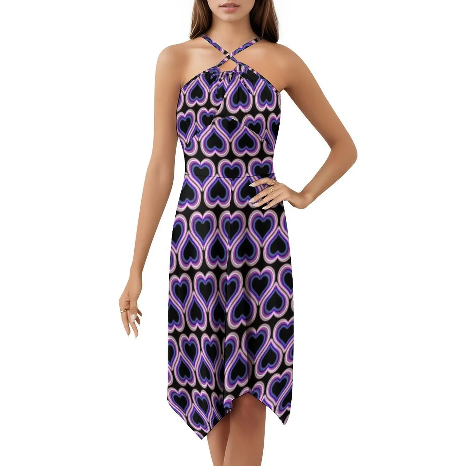 Genderfluid ضوء النيون قلوب حبيبته العنق فستان أنيق الصيف فستان الحفلات للنساء فخر فخر العلم Genderfluid