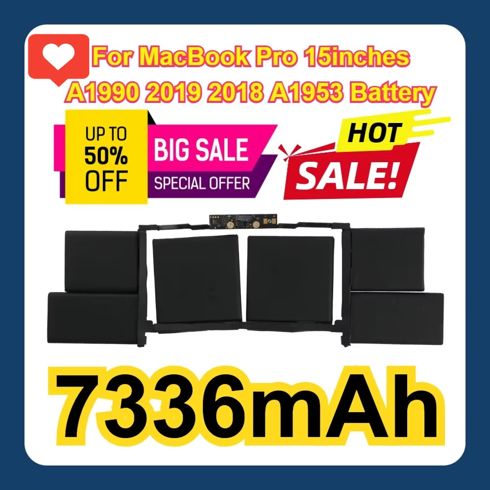 For MacBook Pro 15inches A1990 2018 2019 A1953 Battery 7336mAh Replacement Battery