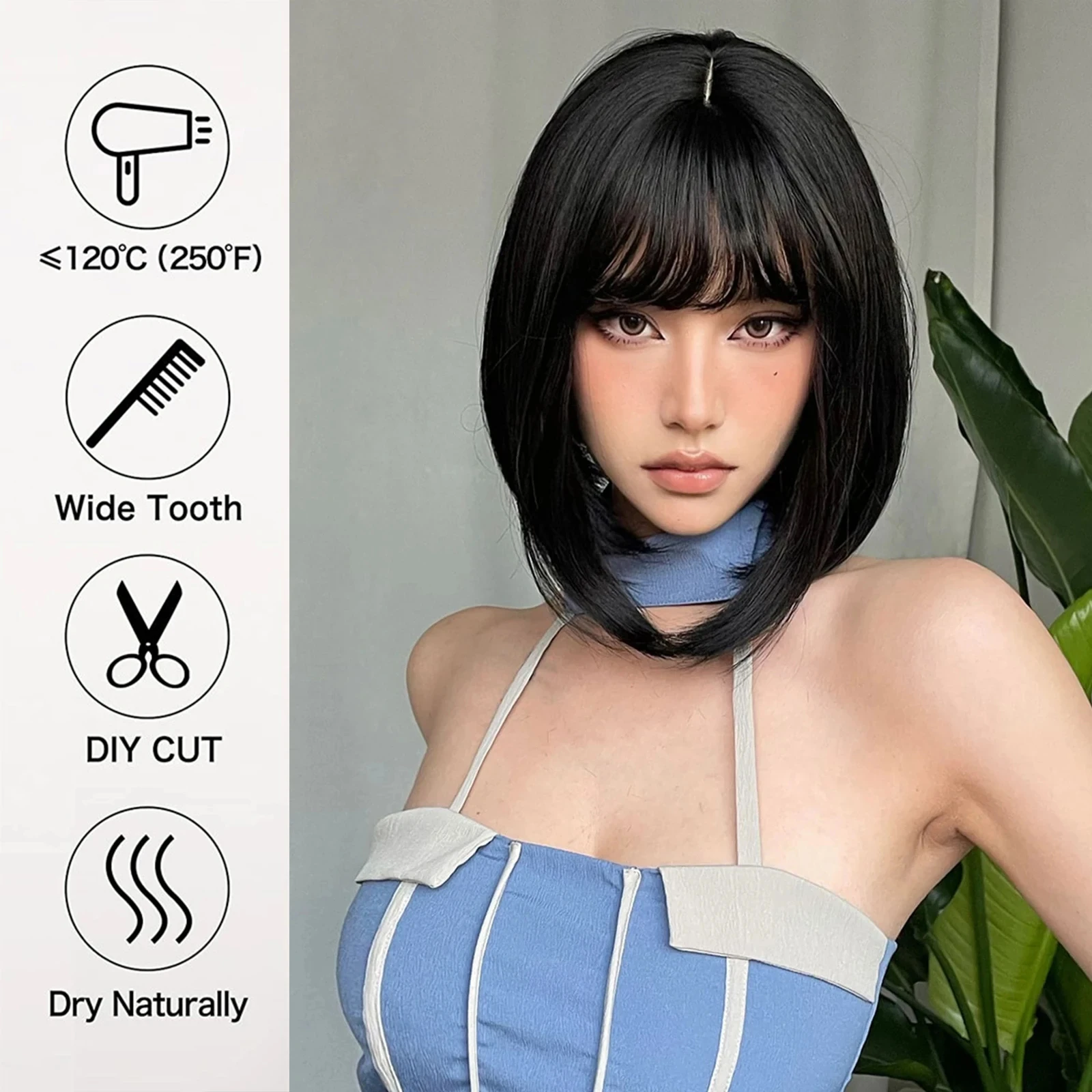 Black Bob Hairstyle Synthetic Wig for Halloween Party Cosplay Wig Daily High-Temperature Hair Accessory image 4