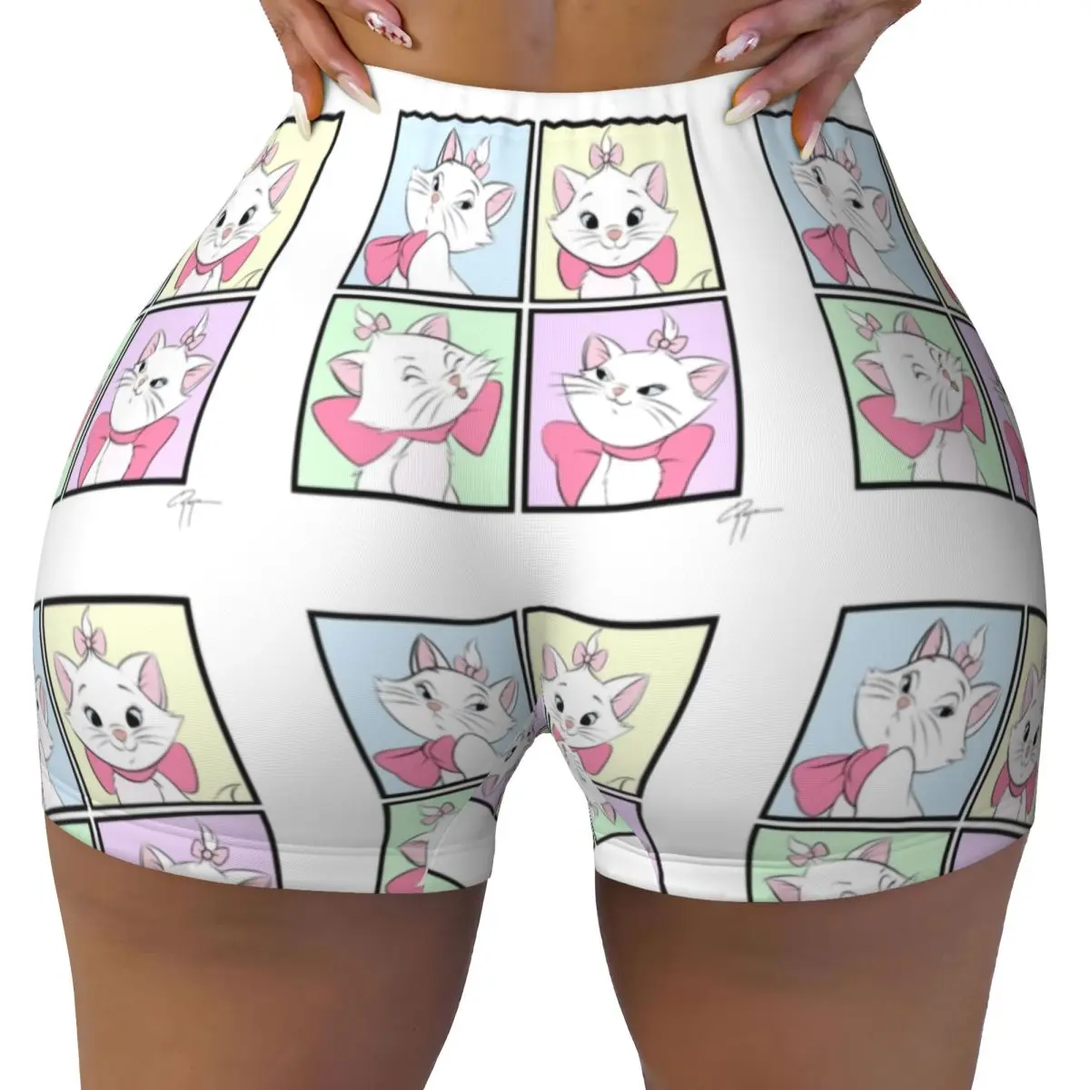 

Custom Women Marie Cat Workout Yoga Shorts Cartoon Kitten Athletic Gym Biker Running Shorts