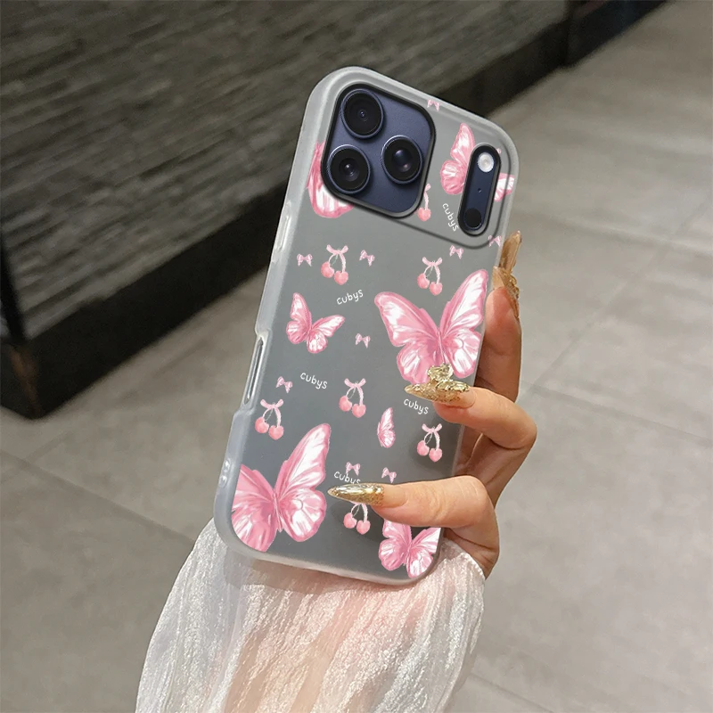 Cherry Butterfly Phone Case For iPhone 17 Air 16e 11 15 Plus 12 13 14 16 Pro Max Matte Silicone Jelly Soft Clear Back Cover