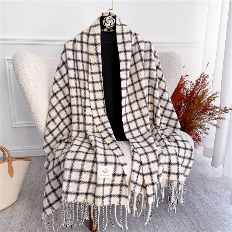 Luxus Plaid Schal Winter Warme Kaschmir Frauen Lange Bandana Pashmina Foulard Weibliche Schals Quaste Schal Und Wraps 2025, Design