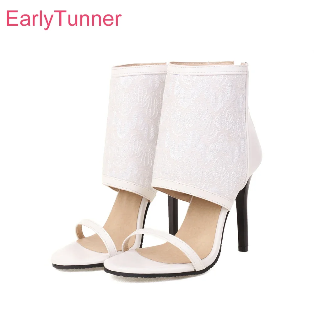 

New Summer Sexy White Brown Women Sandals Fashion Round Toe High Thin Heel Lady Shoes Plus Small Big Size 32 43 45 48