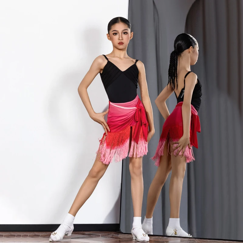 

Girls Latin Dance Costumes Performance Strap Top Gradient Tassels Skirt Split Suit Chacha Rumba Tango Latin Dance Wear DN20825