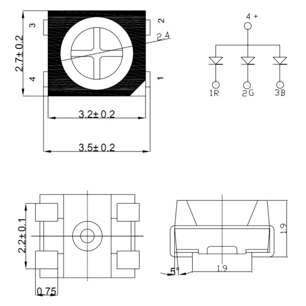 Perles de Lumière LED Brumeuses RVB en Couleur, 100 Pièces, 3528, 1210